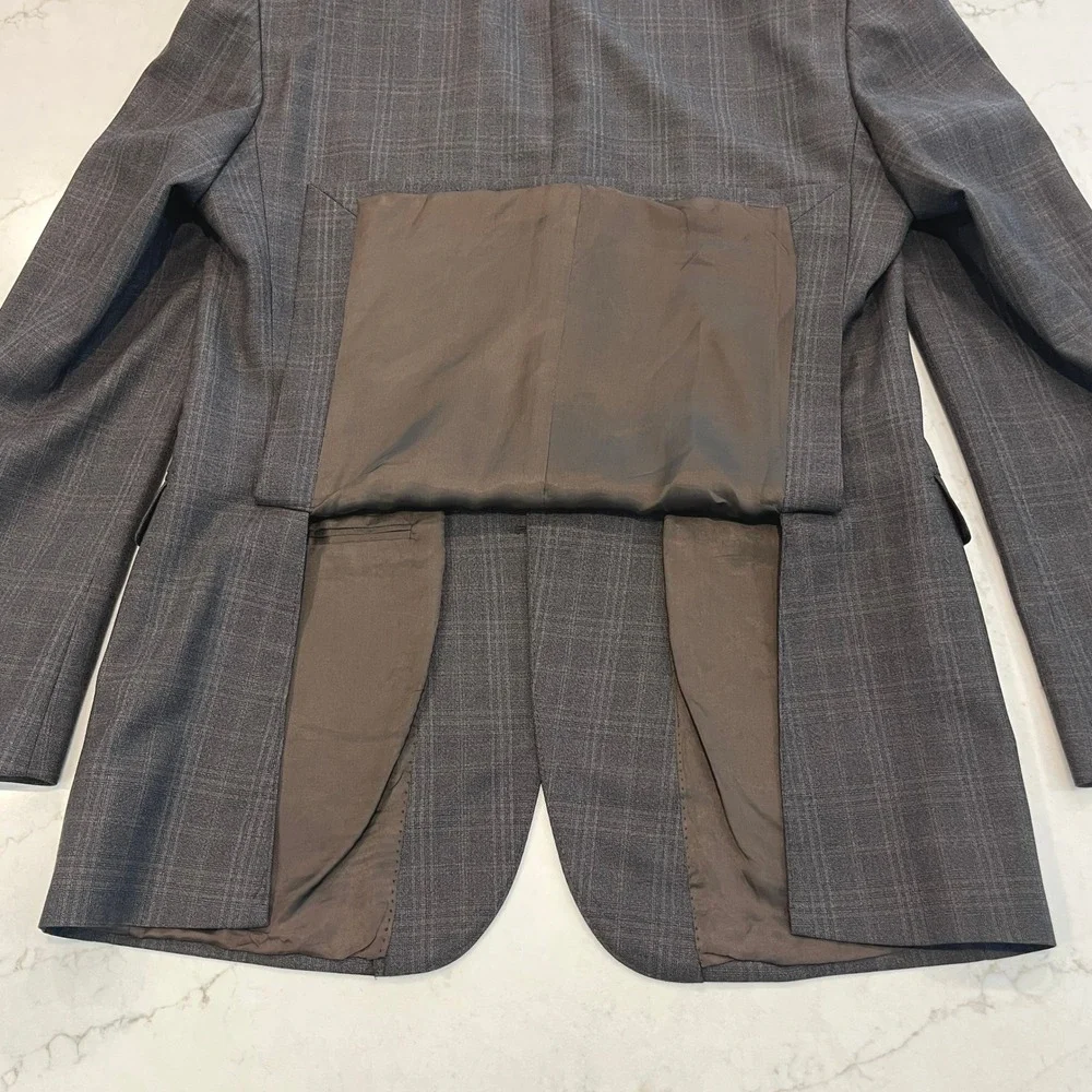 Saks Fifth Avenue BLACK Ermenegildo Zegna Suit Mens 40 Brown Plaid Wool Slim Fit